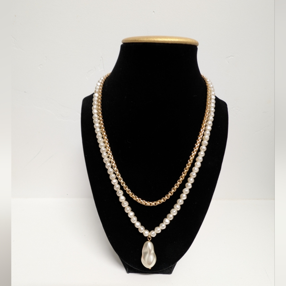 Nordstrom Rack Pearl and Chain Necklace Set
